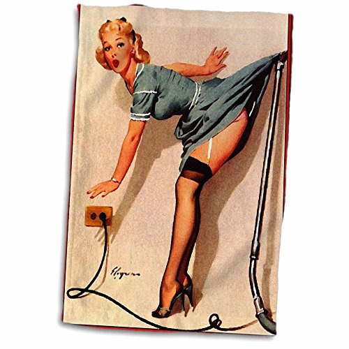 3D Rose Print of Elvgren Pinup Whats Up with Vacuum TWL_204159_1 Towel, 15" x 22"