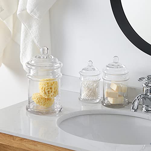 Motifeur Glass Apothecary Jars Bathroom Storage Organizer Canisters (Set of 3, Clear)