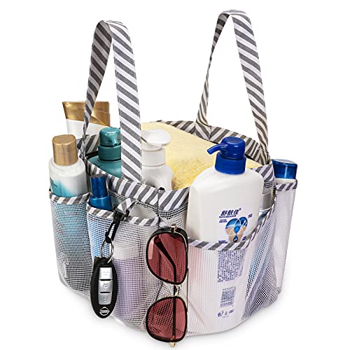 iHomeYC Portable Mesh Shower Caddy, Camping Bathroom shower caddy tote, College Dorm Room Essentials Organizer With Key Hook And 8 Basket Pockets