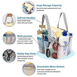 iHomeYC Portable Mesh Shower Caddy, Camping Bathroom shower caddy tote, College Dorm Room Essentials Organizer With Key Hook And 8 Basket Pockets