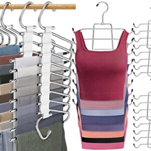 2 Pack Upgrade 9 Layers Pants Hangers Space Saving Antiquewhite+2 Pack Tank Top Hangers Space Saving Metal Bra Organizer for Closet Organizer Dorm Room Essentials