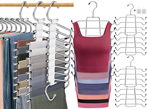 2 Pack Upgrade 9 Layers Pants Hangers Space Saving Antiquewhite+2 Pack Tank Top Hangers Space Saving Metal Bra Organizer for Closet Organizer Dorm Room Essentials