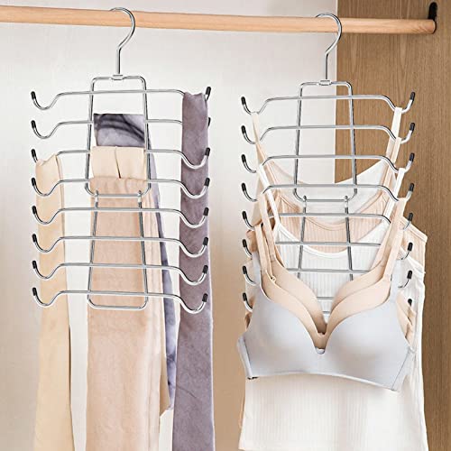 2 Pack Upgrade 9 Layers Pants Hangers Space Saving Antiquewhite+2 Pack Tank Top Hangers Space Saving Metal Bra Organizer for Closet Organizer Dorm Room Essentials