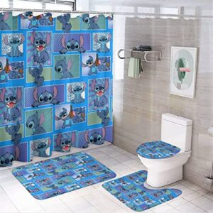 sykinhmu 4pcs cartoon shower curtain set with non-slip rugs, toilet lid cover and bath mat, animal shower curtain with 12 hooks, durable waterproof bathroom decor set 72 x 72inch
