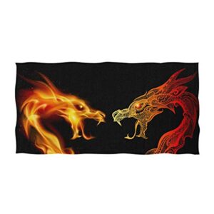 naanle chic cool two fighting roaring dragon soft large decorative hand towels multipurpose for bathroom, hote, gym and spa (16" x 30",black red)