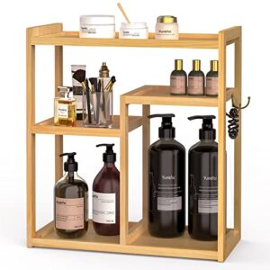 yumkfoi bathroom organizer countertop, wood vanity organizers and storage bathroom sink organizer, counter shelf trays holders, skincare makeup cosmetics organizers, kitchen spice standing rack