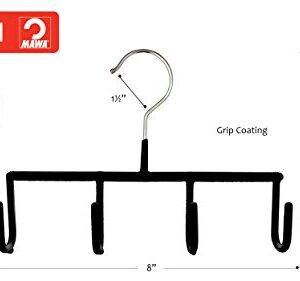 Mawa by Reston Lloyd Non-Slip Space-Saving Clothes Hanger For Belts with 4 Hooks, Style GH, Set of 5, Black