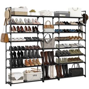 unitstage extra large shoe rack organizer for closet for garage 72-76 pairs heavy duty stackable shoe rack shelf storage for entryway with plastic connectors rubber hammer black shoe rack
