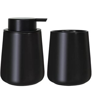 matte black ceramic soap dispenser and toothbrush holder set of 2, 12oz hand dish soap dispenser - toothbrush and toothpaste cup holders for bathroom, kitchen, countertop dresser