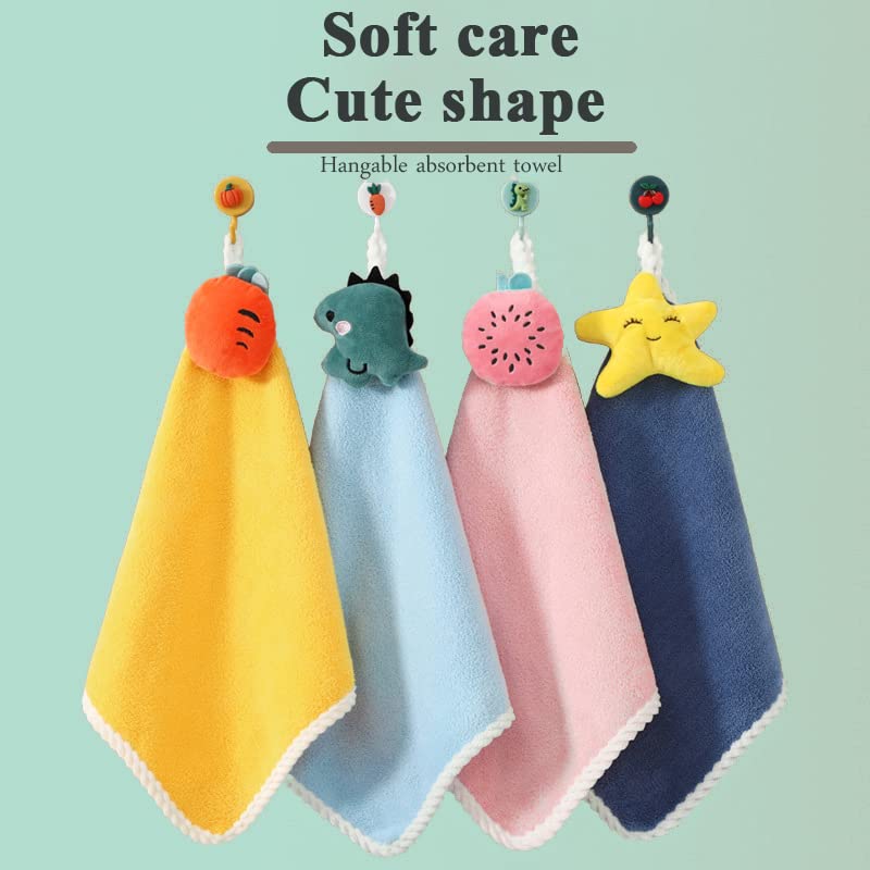 4-Pack of Cute Hand Towels with Hanging Loops, Creative Coral Fleece Hand Towels, Super Absorbent Hand Towels. Suitable for Bathroom, Kitchen, Dormitory