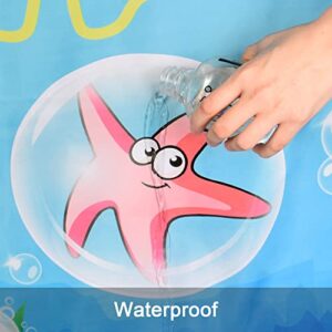 Alishomtll 4 Pcs Kids Ocean Shower Curtain Set with Non-Slip Rug, Toilet Lid Cover and Bath Mat, Funny Sea Fish Shower Curtain with Hooks, Cartoon Octopus Nautical Shower Curtains for Bathroom Decor