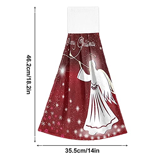 KOCOART Christmas Angel Kitchen Towels Merry Xmas Hanging Hand Towel for Bathroom with Loop, Soft Absorbent Coral Velvet Fingertip Dish Tie Towel Oven Handle Towel Set of 2