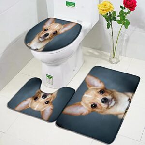 diy custom bathroom 3-piece set 3d non-slip toilet pattern toilet cover 3-piece bath mat carpet，personalized toilet three-piece set