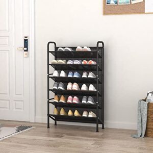 FKUO 6 Tier Shoe rack for closet Mesh fabric narrow Metal shoe racks, Space saving Small Shoe Storage Organizer Shelf for Entryway, Hallway, Dorm Room (Black, 6-Tier)