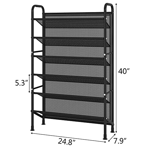 FKUO 6 Tier Shoe rack for closet Mesh fabric narrow Metal shoe racks, Space saving Small Shoe Storage Organizer Shelf for Entryway, Hallway, Dorm Room (Black, 6-Tier)