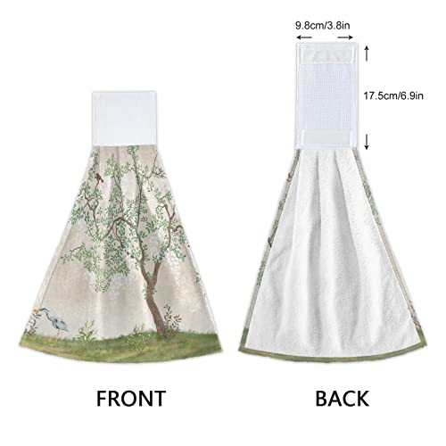 Alaza 2 Pcs Kitchen Towel, Flowering Tree The Japanese Garden with Birds Absorbent Towel Hanging Towel Hand Towel