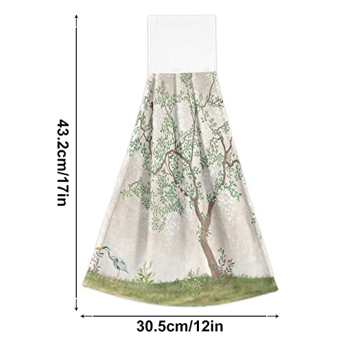 Alaza 2 Pcs Kitchen Towel, Flowering Tree The Japanese Garden with Birds Absorbent Towel Hanging Towel Hand Towel