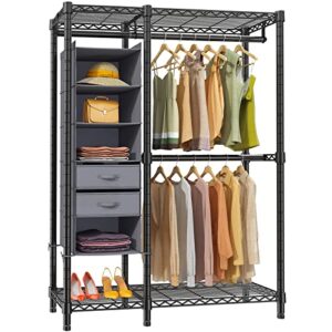 vipek v2e wire garment rack heavy duty clothes rack with 6-shelf hanging closet organizer & 2 drawers, freestanding wardrobe closet metal clothing rack for hanging clothes, max load 550lbs, black