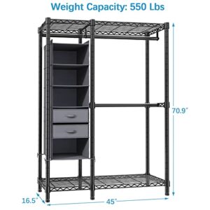 VIPEK V2E Wire Garment Rack Heavy Duty Clothes Rack with 6-Shelf Hanging Closet Organizer & 2 Drawers, Freestanding Wardrobe Closet Metal Clothing Rack for Hanging Clothes, Max Load 550LBS, Black