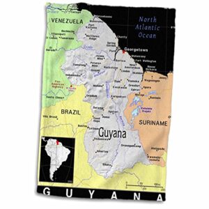 3D Rose Modern Map of Guyana in Vivid Color Towel, 15" x 22", Multicolor