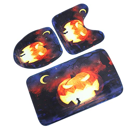 Homoyoyo 1 Set Toilet Seat Three Piece Set Toilet Cover Pad Pumpkin Shower Cushion Bathroom Mat Dropshipping Shower Curtain Polyester Bathroom Mat Kit Pumpkin Bathroom Mat