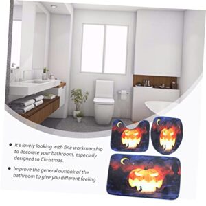 Homoyoyo 1 Set Toilet Seat Three Piece Set Toilet Cover Pad Pumpkin Shower Cushion Bathroom Mat Dropshipping Shower Curtain Polyester Bathroom Mat Kit Pumpkin Bathroom Mat