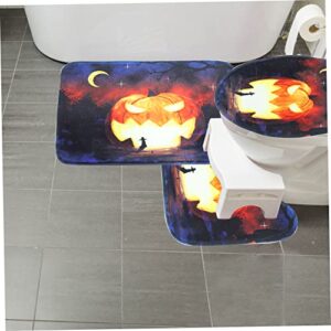 Homoyoyo 1 Set Toilet Seat Three Piece Set Toilet Cover Pad Pumpkin Shower Cushion Bathroom Mat Dropshipping Shower Curtain Polyester Bathroom Mat Kit Pumpkin Bathroom Mat