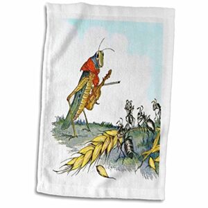 3d rose vintage in color ant n the grasshopper hand/sports towel, 15 x 22