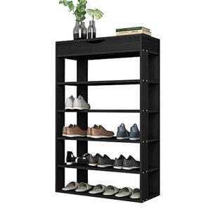 soges 5-tier free standing shoe rack, 29.5 inches wooden shoe shelf, entryway shoe organizer storage cabinet, black