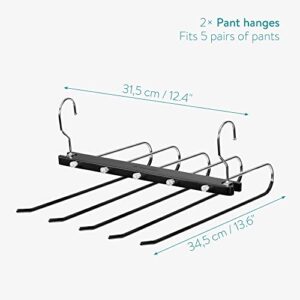 Navaris Space Saving Pants Hangers (Set of 2) - Wood Pant Hanger Clothes Closet Organizer Saver - Holds 5 Pairs of Pants Each - Made of Wood and Metal