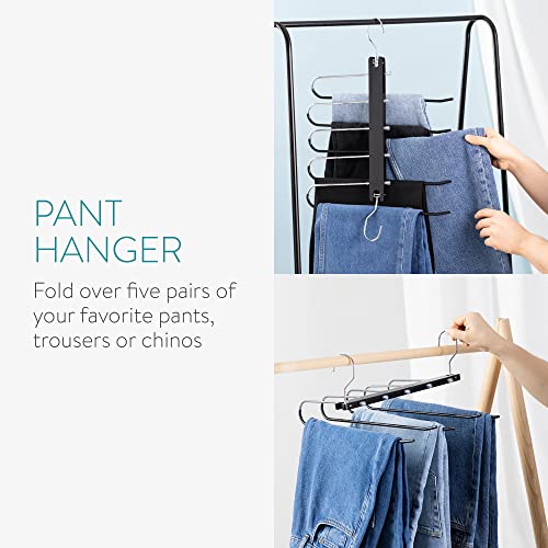 Navaris Space Saving Pants Hangers (Set of 2) - Wood Pant Hanger Clothes Closet Organizer Saver - Holds 5 Pairs of Pants Each - Made of Wood and Metal