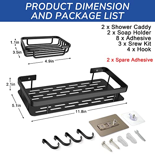 tgosomt Shower Caddy 4-Pack, Self Adhesive Shower Shelf Wall Mounted, Shower Organizer For Inside Shower Tile (Black)