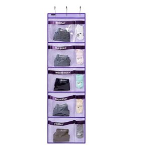anzorg weekly kids clothes organizer day of week school clothing storage monday to friday hanging closet organizer (purple)