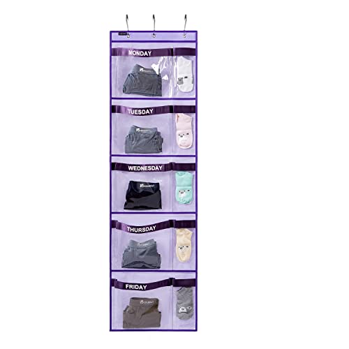 ANZORG Weekly Kids Clothes Organizer Day of Week School Clothing Storage Monday to Friday Hanging Closet Organizer (Purple)