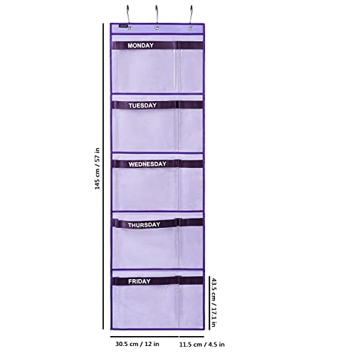 ANZORG Weekly Kids Clothes Organizer Day of Week School Clothing Storage Monday to Friday Hanging Closet Organizer (Purple)