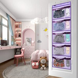 ANZORG Weekly Kids Clothes Organizer Day of Week School Clothing Storage Monday to Friday Hanging Closet Organizer (Purple)