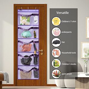 ANZORG Weekly Kids Clothes Organizer Day of Week School Clothing Storage Monday to Friday Hanging Closet Organizer (Purple)