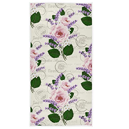 Wamika Women Spring Flowers Hand Bath Towel Shower Towels Set Peony Lavender Boho Floral Kitchen Hanging Gym Fingertip Bathroom Towel Highly Absorbent