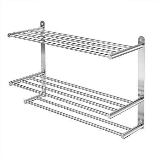 Bathroom Towel Rack 3 Tier with 24-Inch Multilayer Hotel Racks 304 Stainless Steel Towel Bar Shelf Wall-Mounted Brushed Finish Bar withTowel Shelves,3-Tier Bar Mounted Hotel Racks