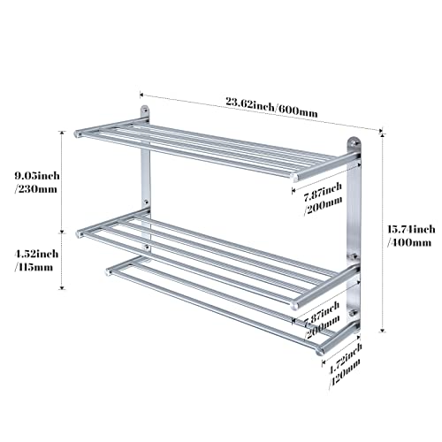 Bathroom Towel Rack 3 Tier with 24-Inch Multilayer Hotel Racks 304 Stainless Steel Towel Bar Shelf Wall-Mounted Brushed Finish Bar withTowel Shelves,3-Tier Bar Mounted Hotel Racks