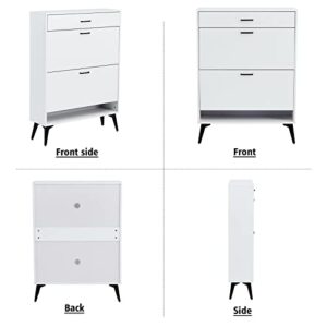 ME2 Shoe Cabinet for Entryway with 1 Slide Drawer & 2 Flip Drawers, Freestanding Shoe Rack Storage Organizer (White)