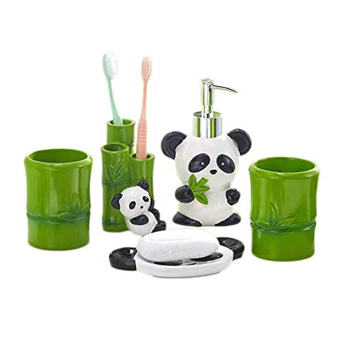 Liquid Hand Soap Dispenser for Bathroom Lovely Panda and Bamboo Bathroom Accessories Set of 5 Pcs Children's Bathroom Accessories Set Tumbler, Tooth Brush Holder and Soap Dispenser Premium Kitchen Soa