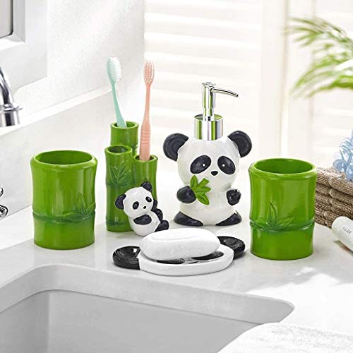 Liquid Hand Soap Dispenser for Bathroom Lovely Panda and Bamboo Bathroom Accessories Set of 5 Pcs Children's Bathroom Accessories Set Tumbler, Tooth Brush Holder and Soap Dispenser Premium Kitchen Soa