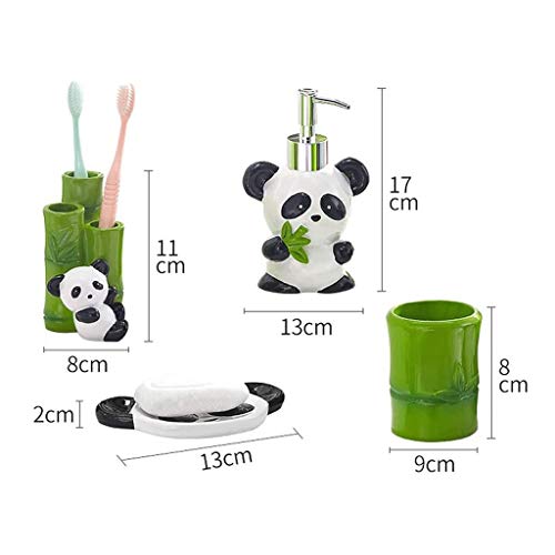 Liquid Hand Soap Dispenser for Bathroom Lovely Panda and Bamboo Bathroom Accessories Set of 5 Pcs Children's Bathroom Accessories Set Tumbler, Tooth Brush Holder and Soap Dispenser Premium Kitchen Soa