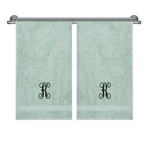 monogrammed hand towels for bathroom, decorative embroidered, personalized gift sets, soft & absorbent, 100% turkish cotton customized 2 piece hand towel set for face, dorm, gym & spa, green