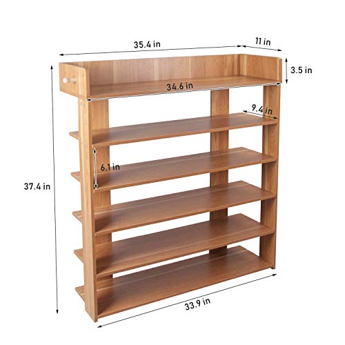 Elevens 18 Pairs Shoe Rack with Top Shelf and Hanging Bar (Wood)