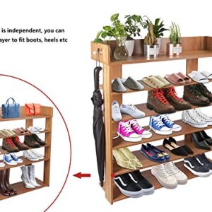 Elevens 18 Pairs Shoe Rack with Top Shelf and Hanging Bar (Wood)