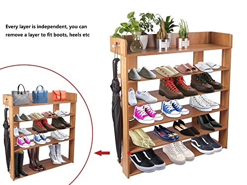 Elevens 18 Pairs Shoe Rack with Top Shelf and Hanging Bar (Wood)