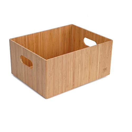 MobileVision Bamboo Storage Box, 9”x12”x 6”, Durable Bin w/ Handles, Stackable - For Toys Bedding Clothes Baby Essentials Arts & Crafts Closet & Office Shelf