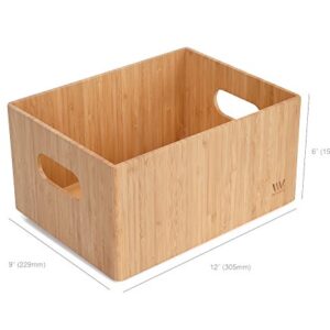 MobileVision Bamboo Storage Box, 9”x12”x 6”, Durable Bin w/ Handles, Stackable - For Toys Bedding Clothes Baby Essentials Arts & Crafts Closet & Office Shelf